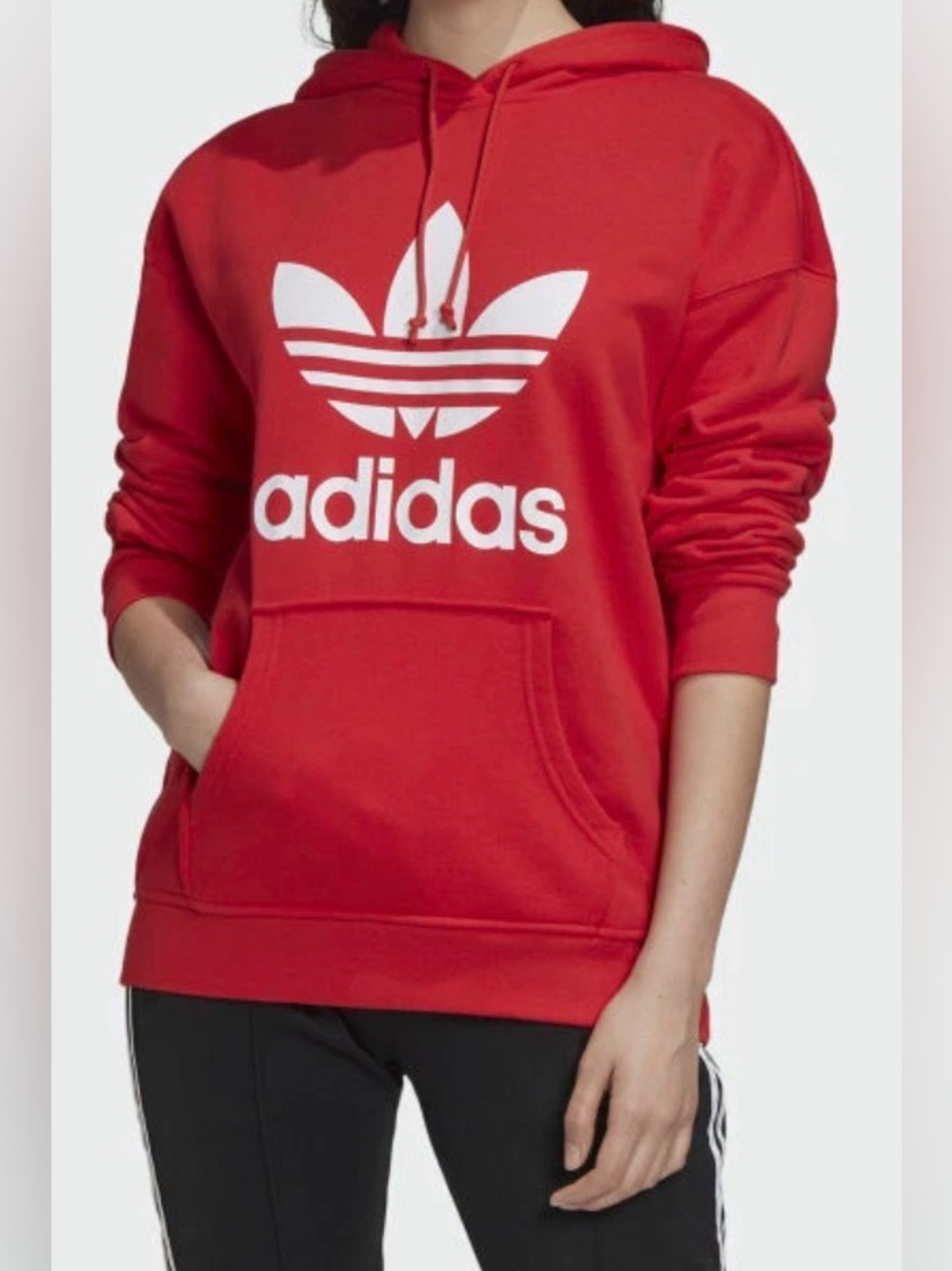 NWT Adidas Hoodie Womens Red Spell Out Pullover Sweatshirt Trefoil Size Xsmall